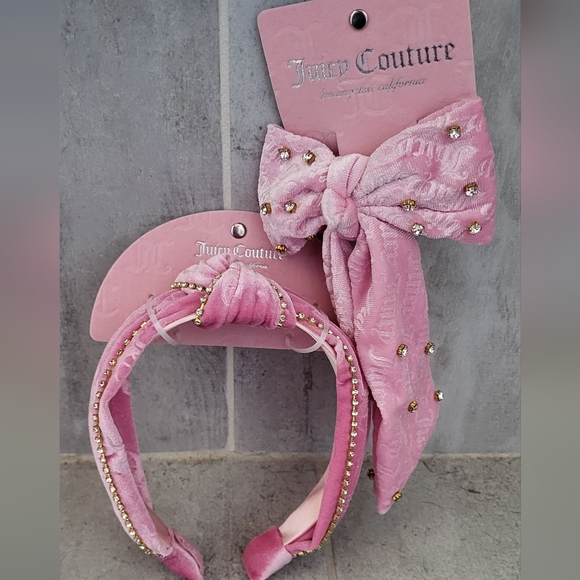 Juicy Couture Accessories - Juicy Couture Pink Velvet Hair Accessory Set Headband and Bow - NWT